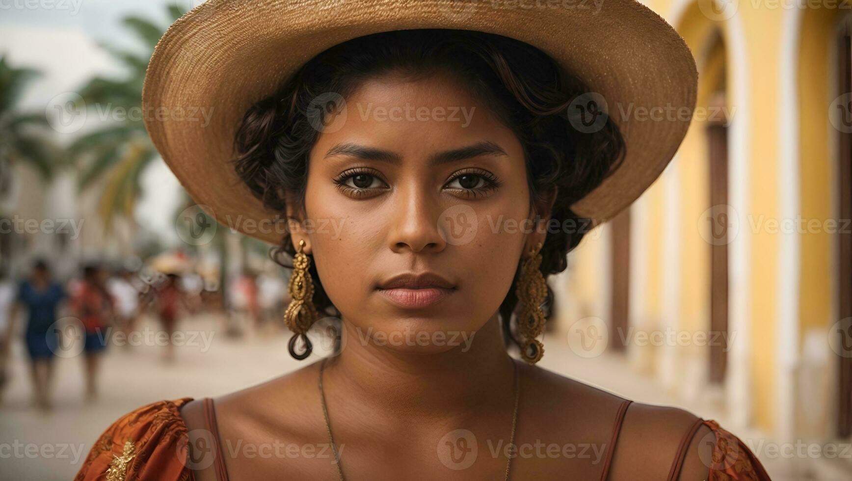 portrait of unidentified palenqueras woman, the symbol of cartagena city. Ai Generated photo