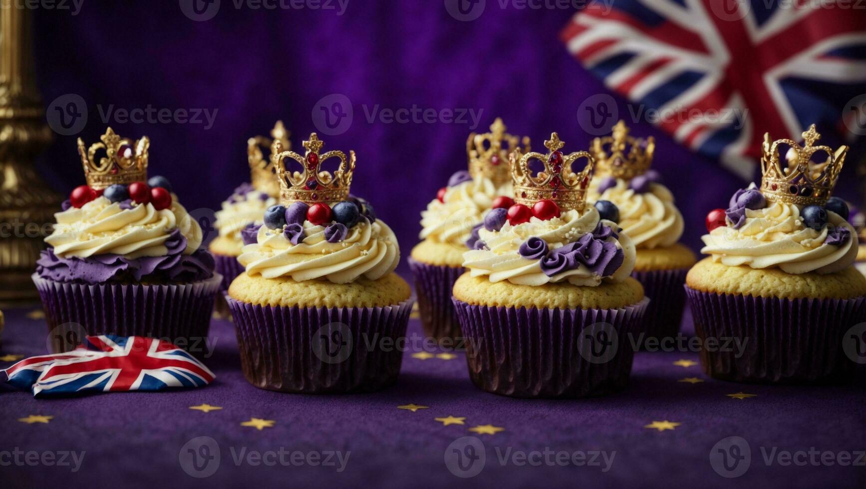 Royal Coronation Cupcakes to celebrate the coronation of King Charles III. Ai Generated photo