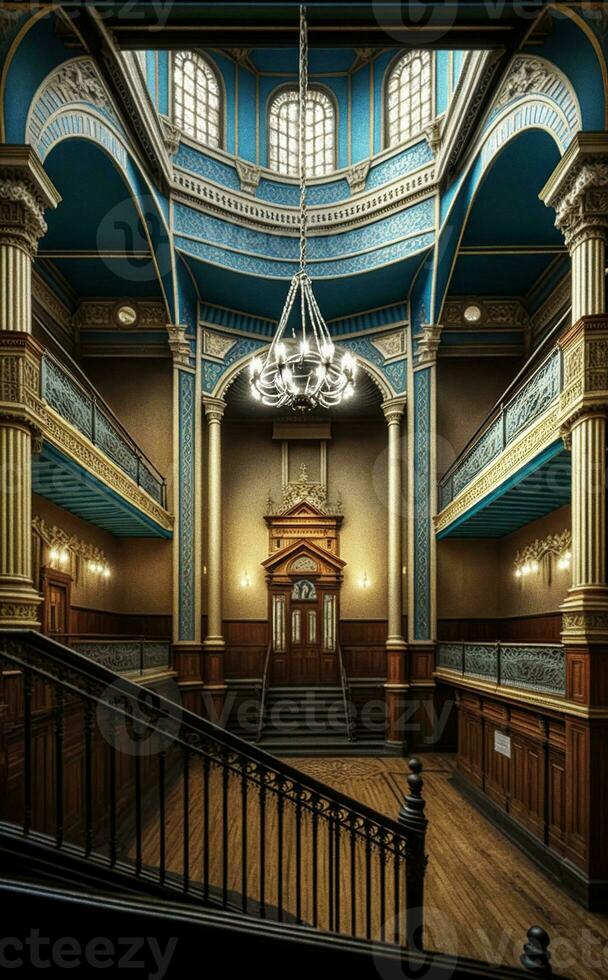 Interior of an English Synagogue in the Style of Princes Road Synagogue in Liverpool   generative AI photo