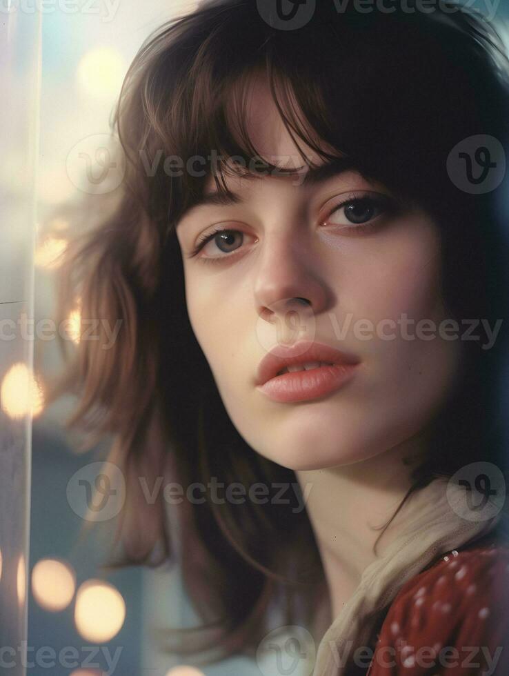 Mesmerizing portrait of a stunning young woman with a captivating gaze. Generative ai. photo