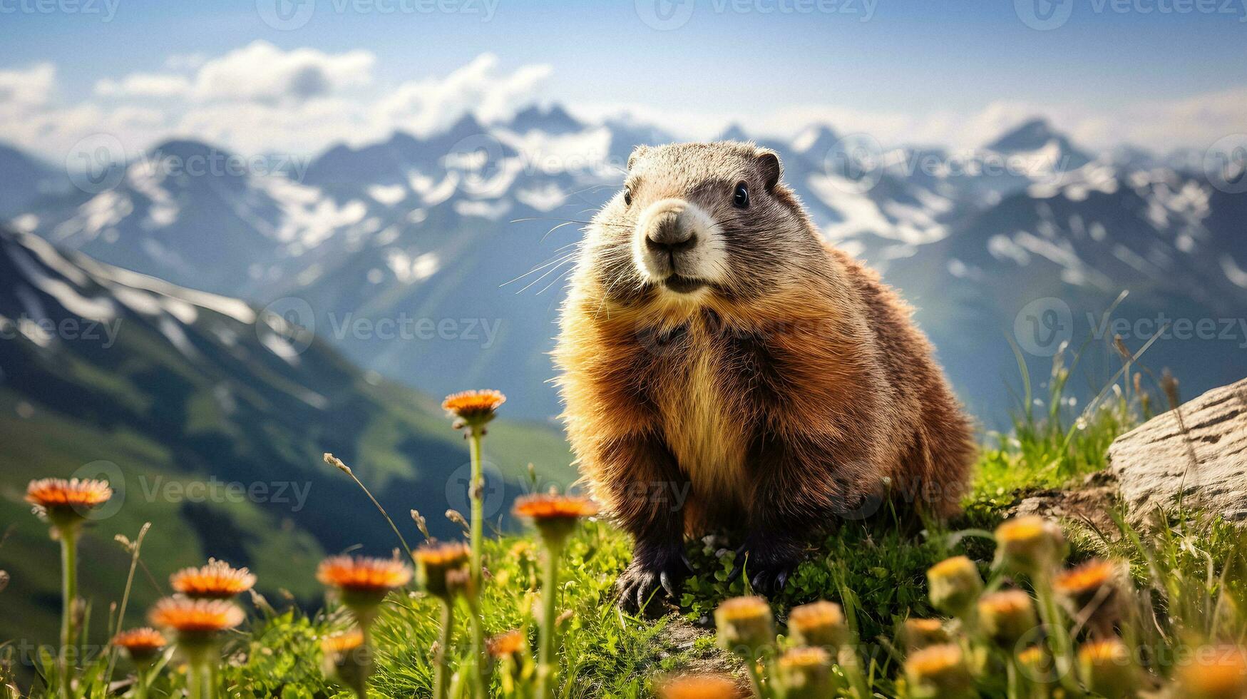 Majestic Marmot A Mountain Portrait   generative ai photo