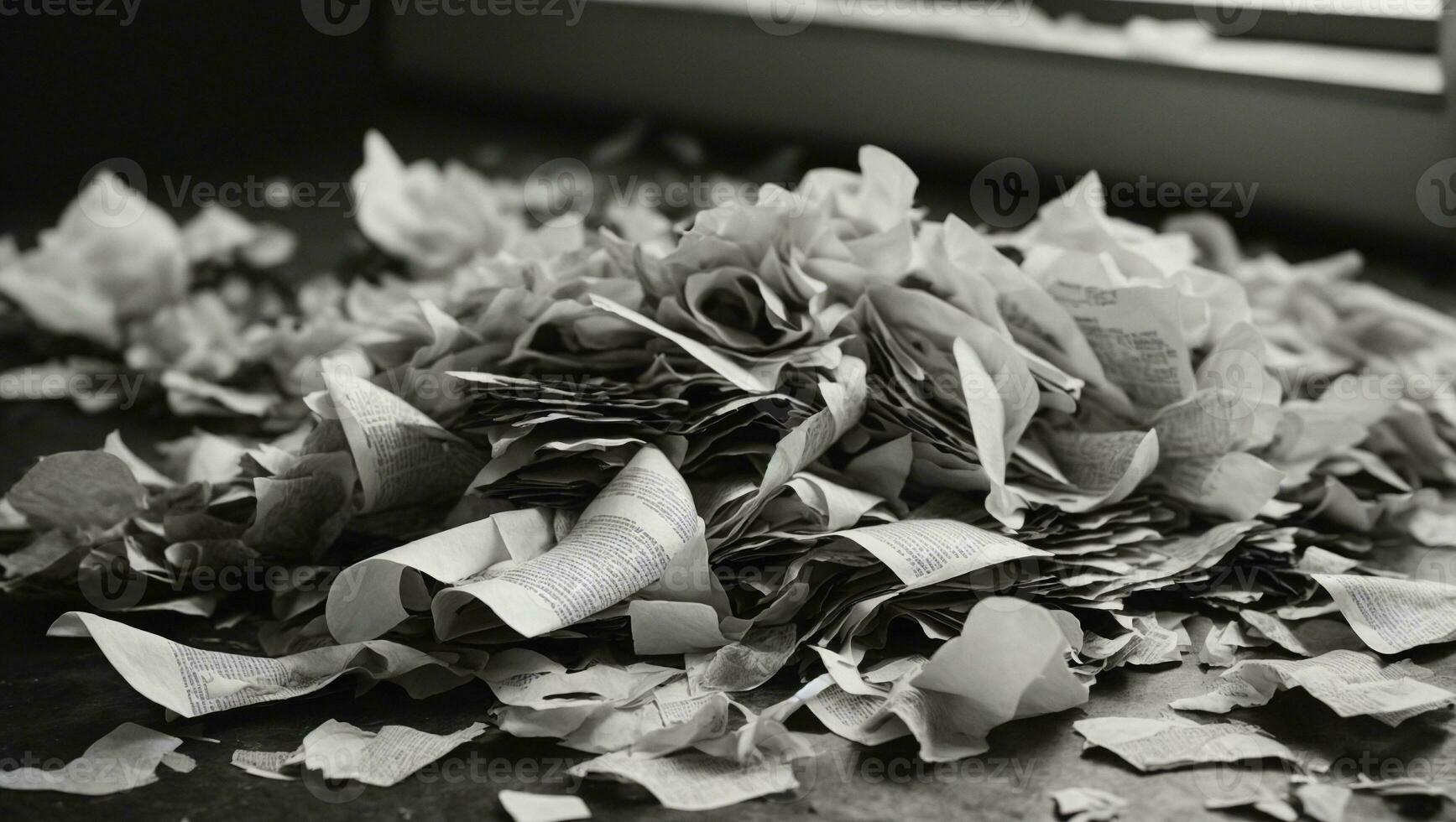 Torn Clippings Scrap Paper Black and White. Ai Generated photo