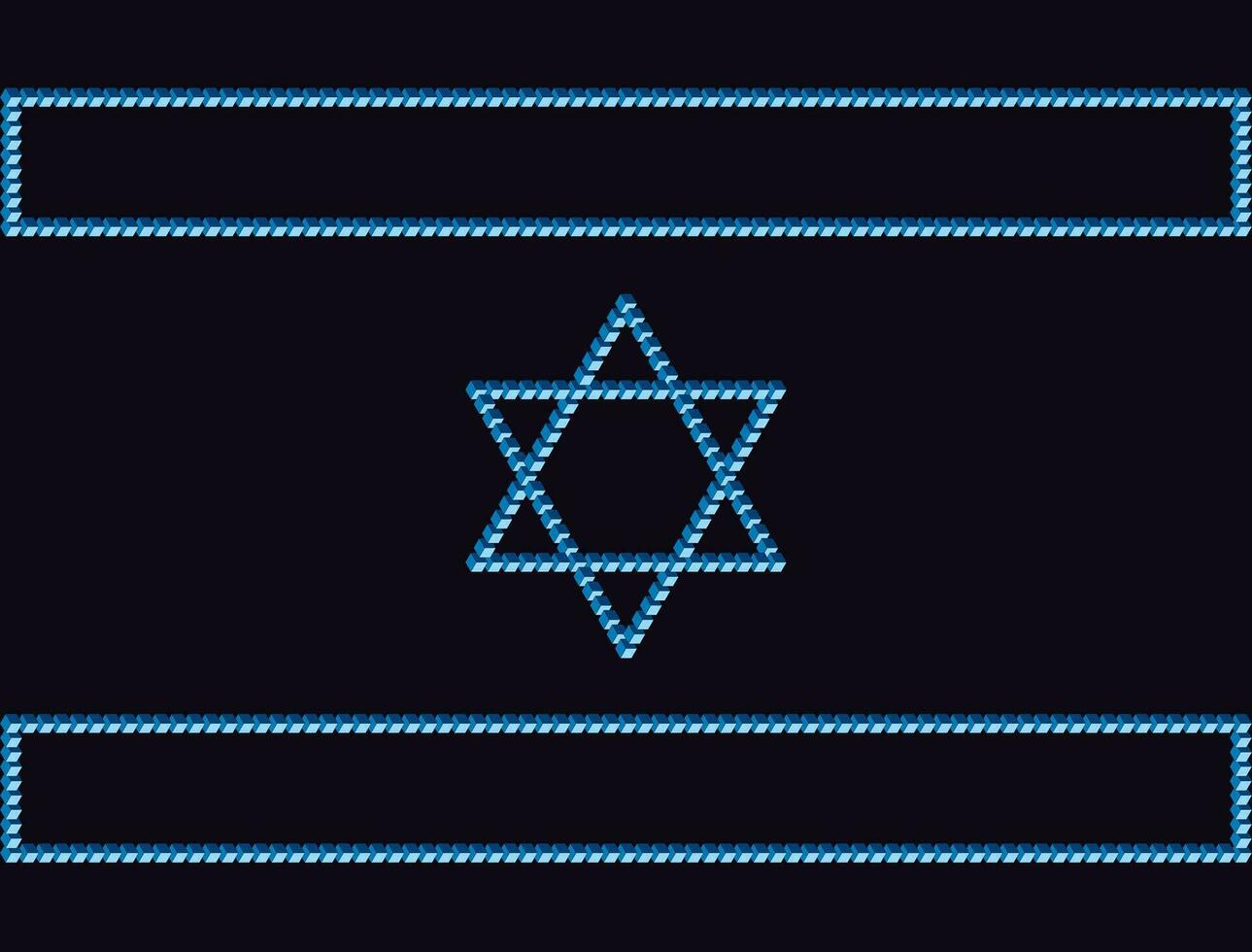 Israeli flag on a dark mournful background. Symbols of Israel based on the Penrose triangle. Monolithic basis of Israeli symbols based on unusual figures with violations of the laws of geometry vector