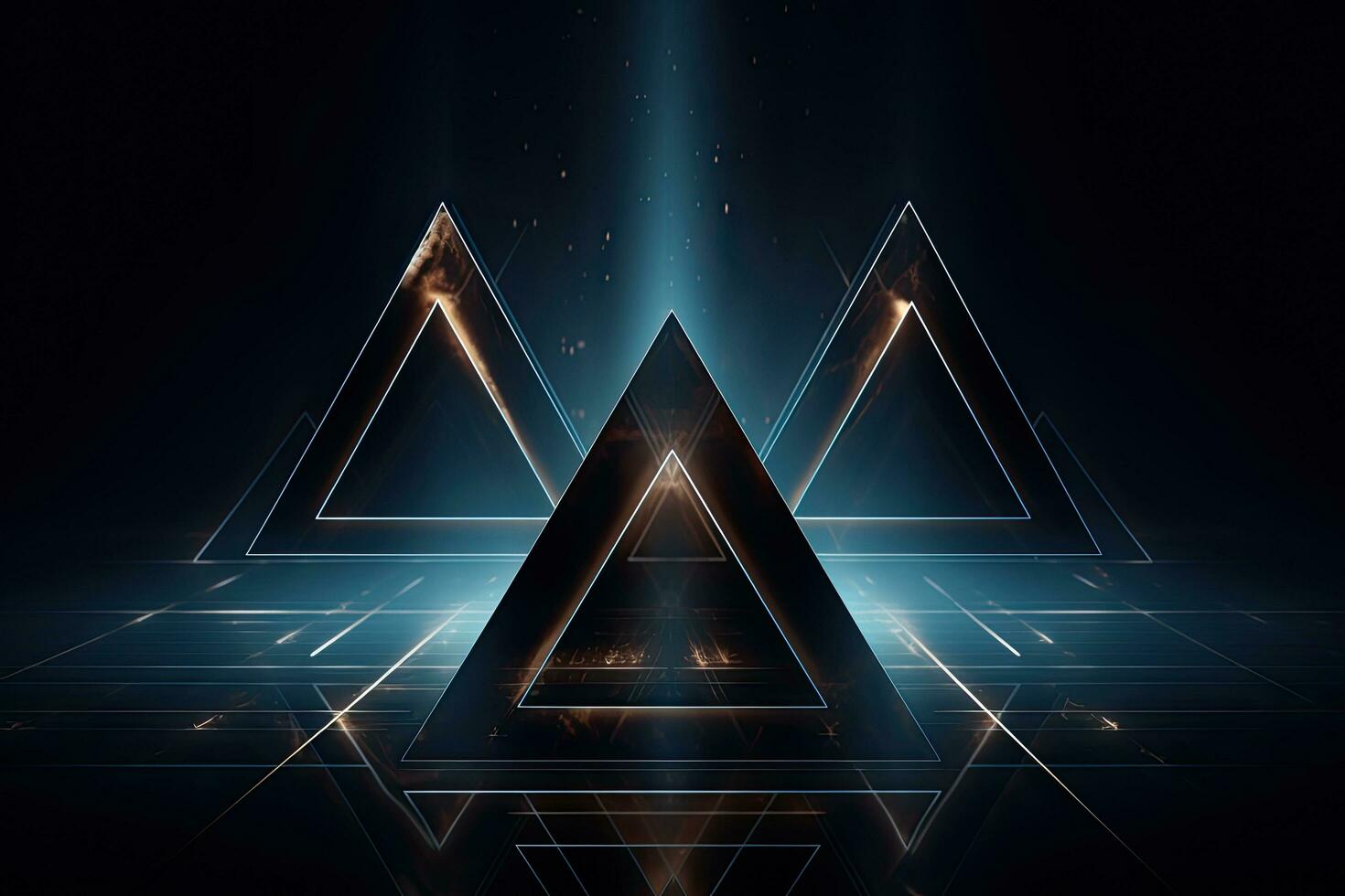 Abstract technology background with geometric shapes. 3d rendering toned image double exposure, Futuristic High Tech dark background with a triangle, AI Generated photo