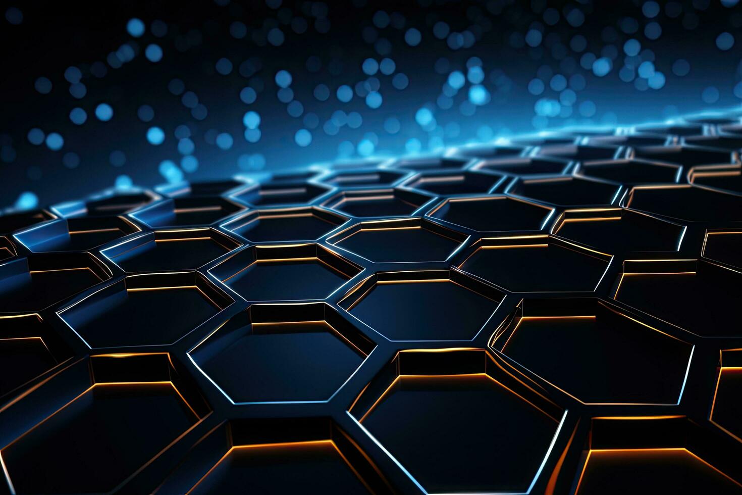 Abstract technology background with hexagons. 3d rendering toned image, Futuristic High Tech Black background with a hexagm, AI Generated photo