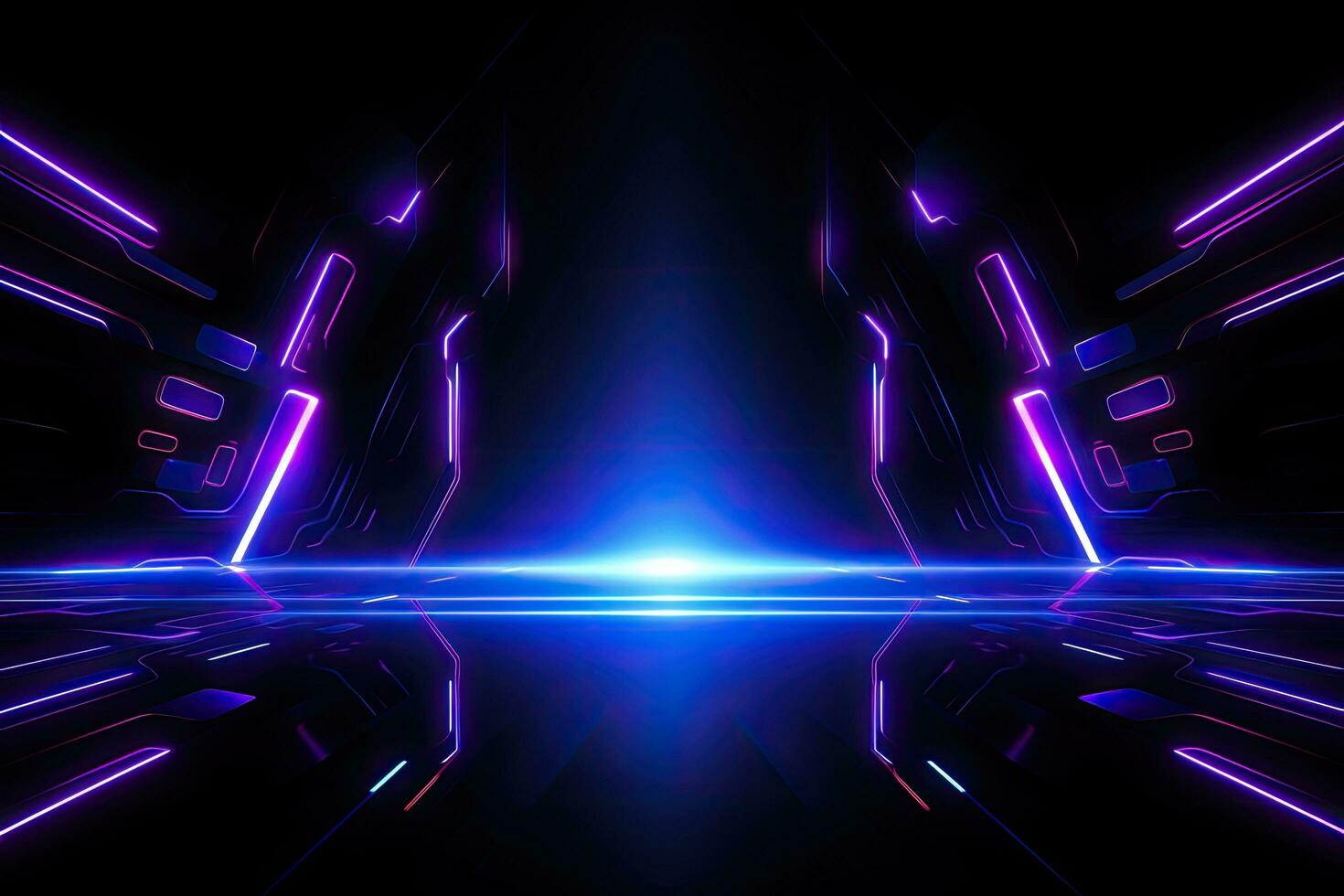 abstract futuristic tunnel with neon lights and reflections 3d rendering background, Futuristic Sci-Fi Abstract Blue And Purple Neon Light background, AI Generated photo