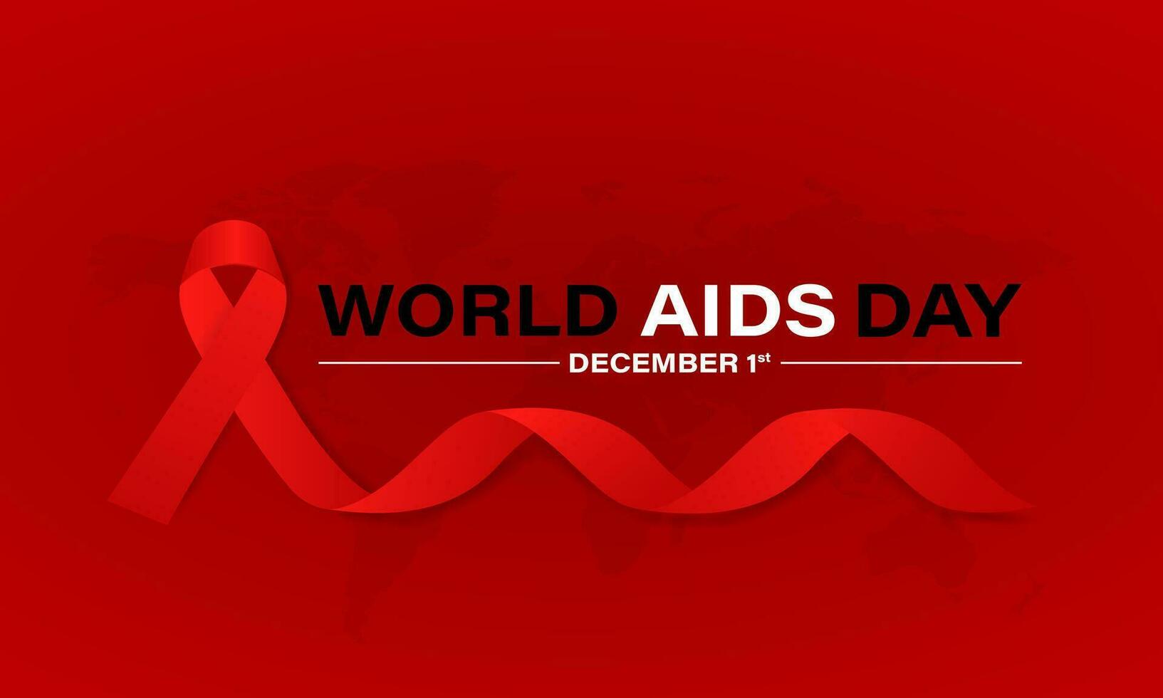 World Aids Day concept with  Red Ribbon. Banner with realistic . 1st December  Background, banner, card, poster, template. Vector illustration.