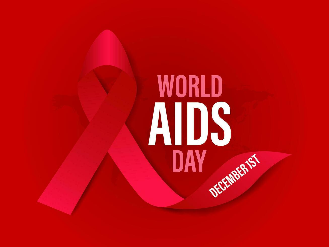 World Aids Day concept with  Red Ribbon. Banner with realistic . 1st December  Background, banner, card, poster, template. Vector illustration.