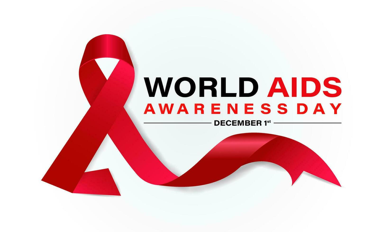 World Aids Day concept with  Red Ribbon. Banner with realistic . 1st December  Background, banner, card, poster, template. Vector illustration.