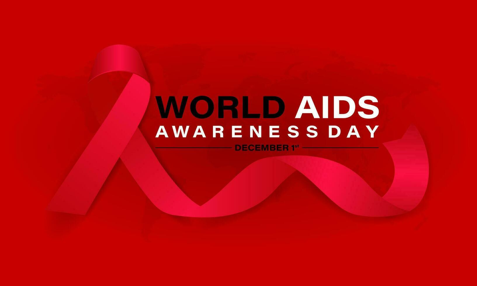 World Aids Day concept with  Red Ribbon. Banner with realistic . 1st December  Background, banner, card, poster, template. Vector illustration.