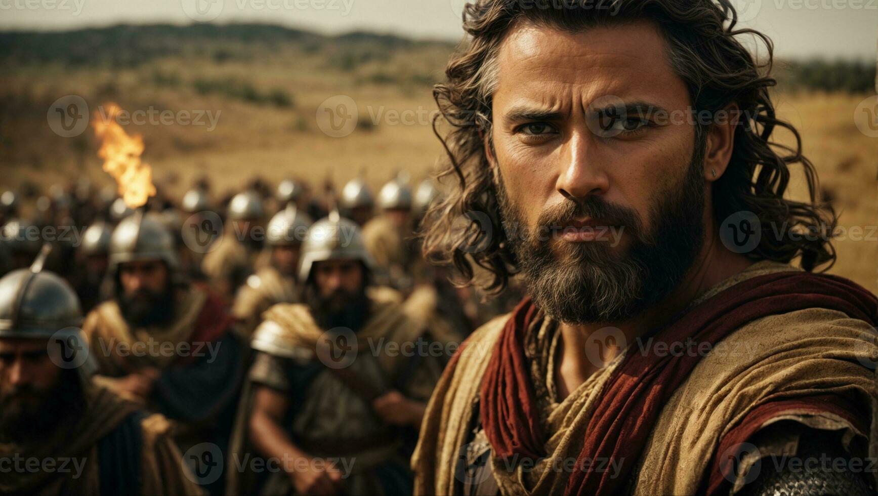 Biblical King David in the battlefield. Ai Generated photo