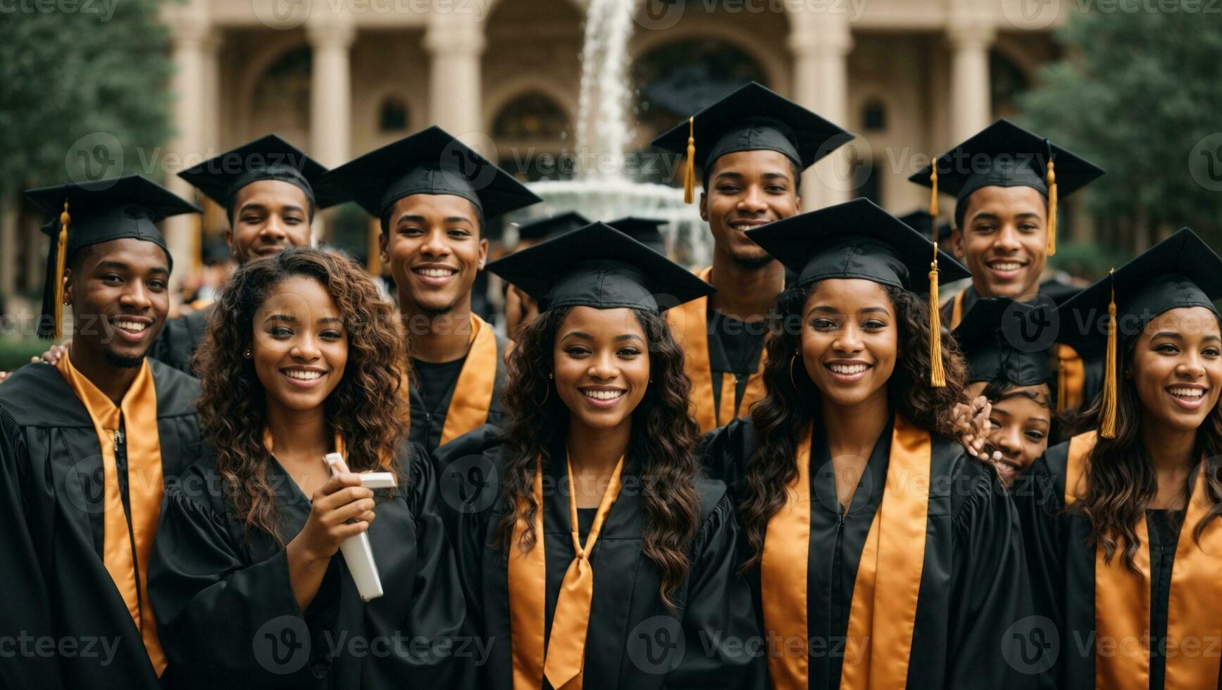 Group photo of happy joyful diverse multiracial college. Ai Generated