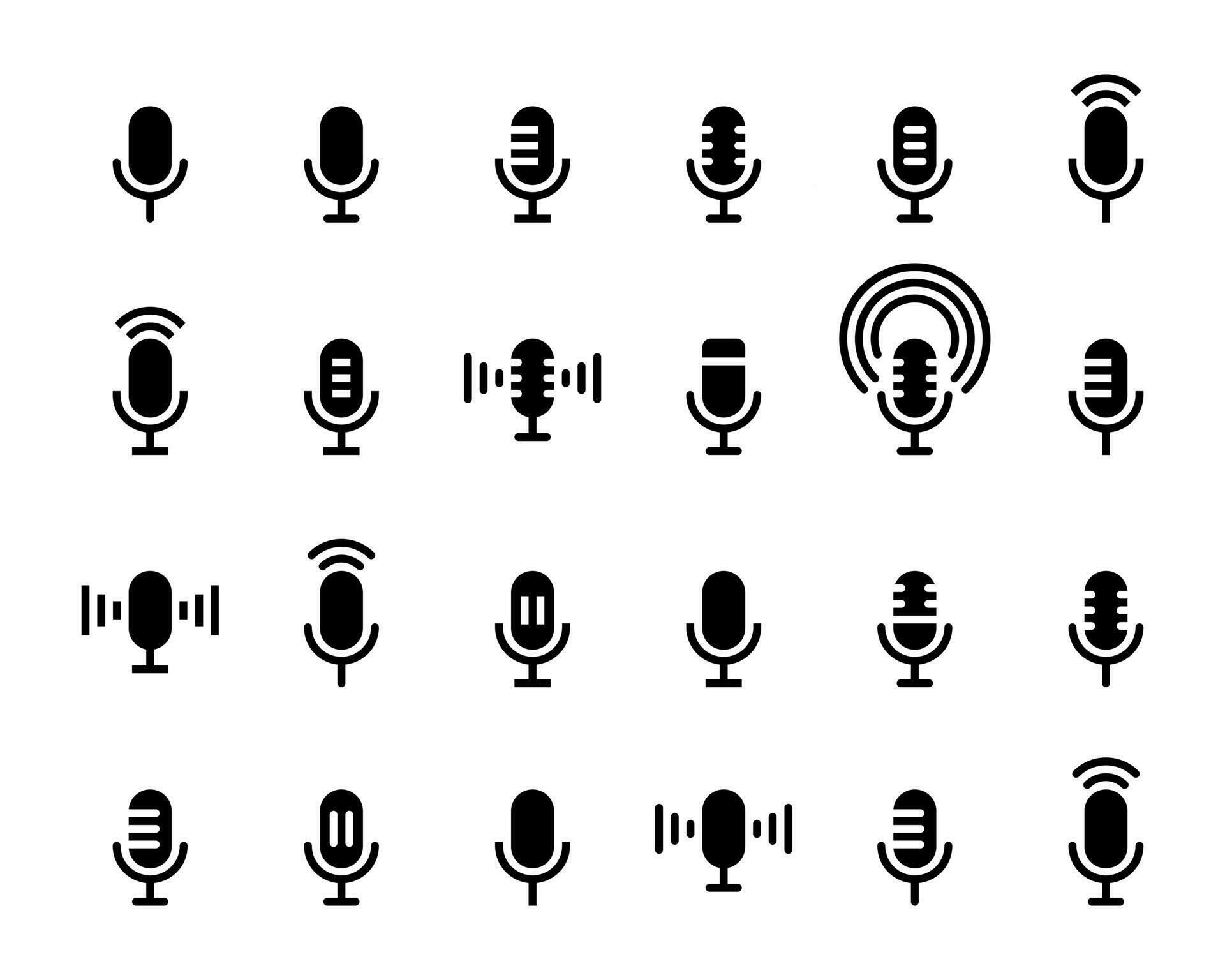 Microphone, voice recorder icon vector set collection. Mic, podcast