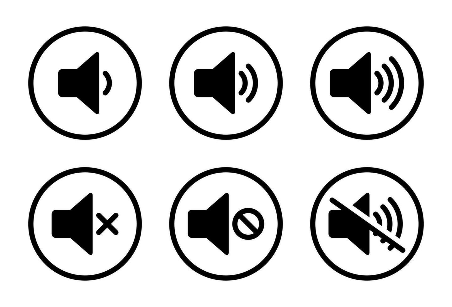 Speaker and mute volume icon vector in circle line. Sound, audio off sign symbol