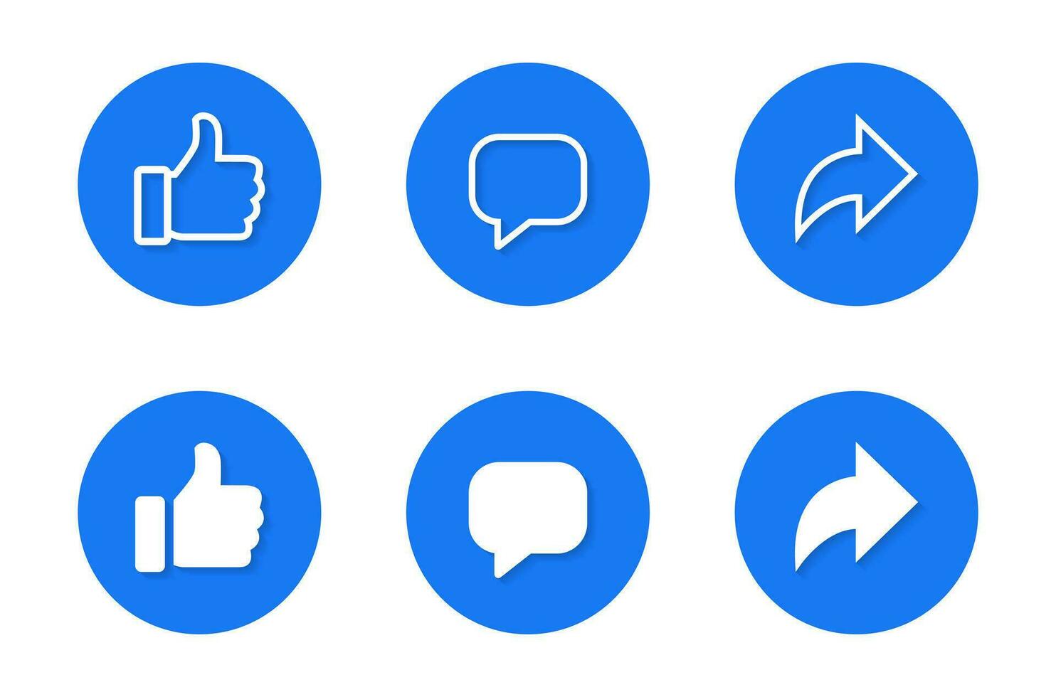 Like, comment, and share icon vector in flat style. Social media thumb up, speech bubble, and repost arrow sign symbol