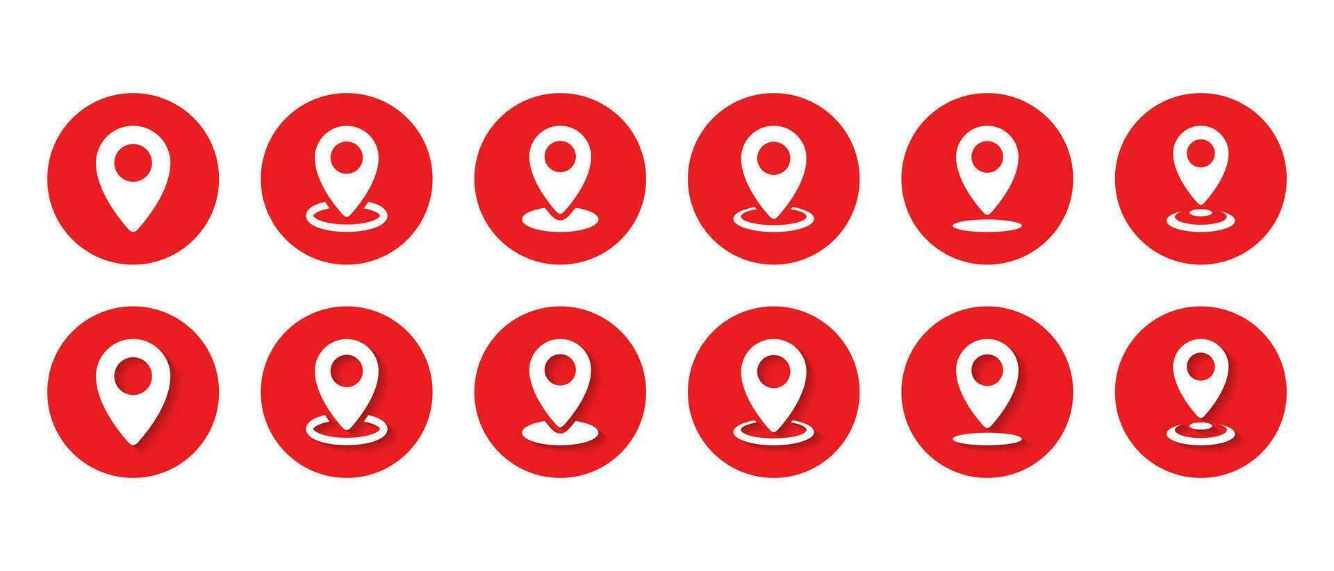 mapa alfiler ubicación icono conjunto colección en rojo círculo. habla a posición firmar símbolo en plano estilo vector