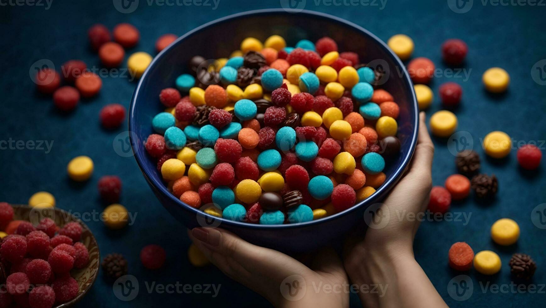 Holding bowl of candies. Ai Generated photo