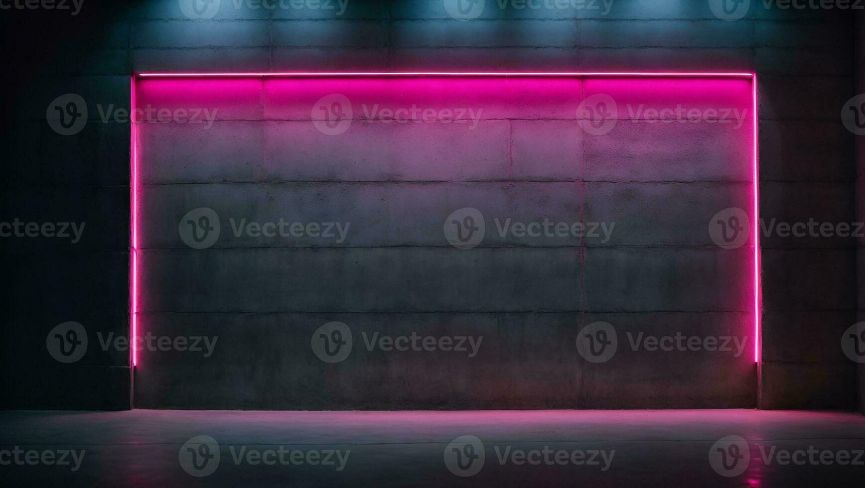 Cement wall with neon light on dark background. Ai Generated photo