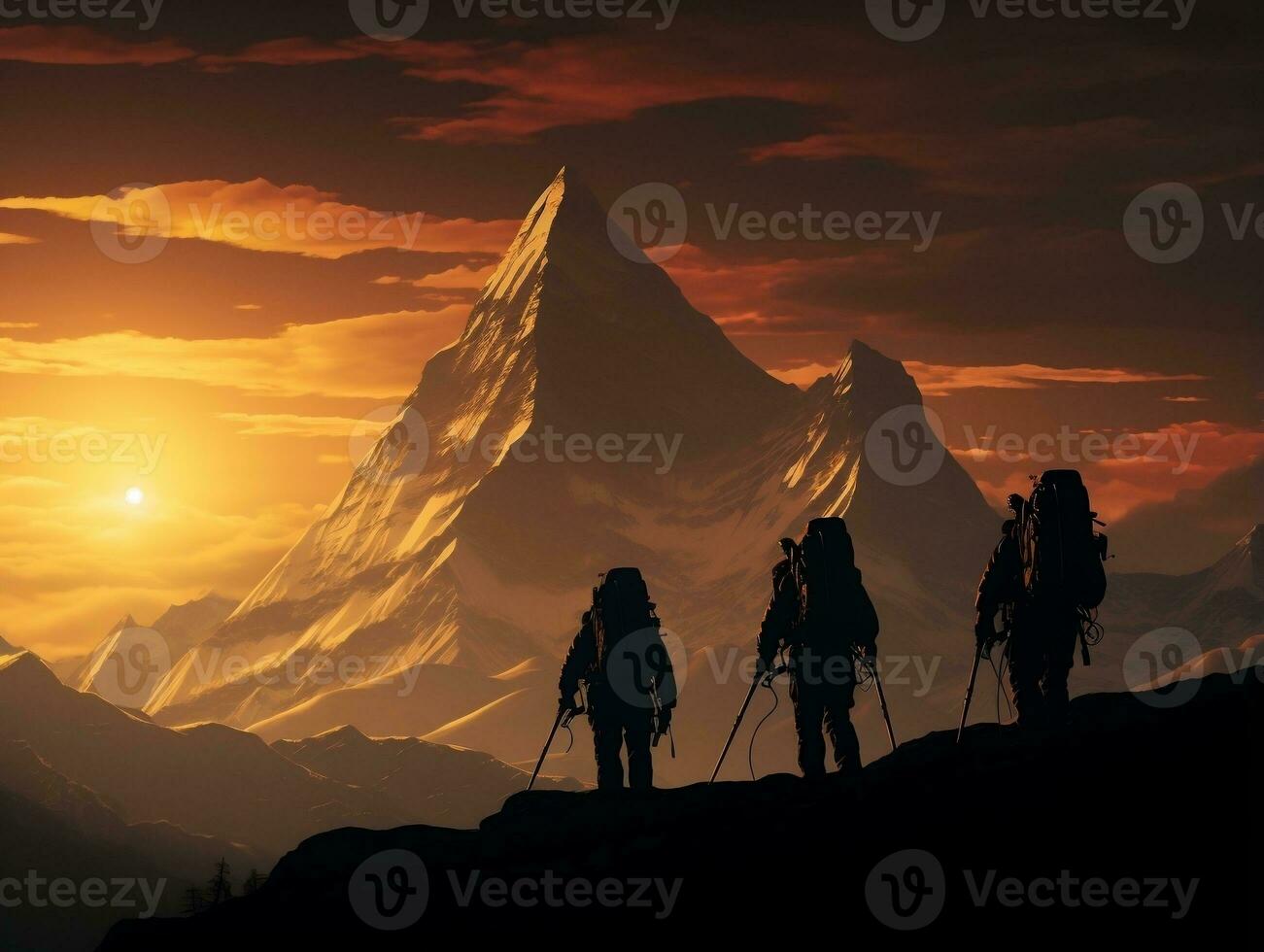 Mountain climbers with mountains in the background AI Generative photo