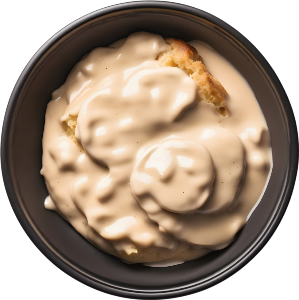 Image of Delicious-looking Biscuits and gravy. AI-Generated. png