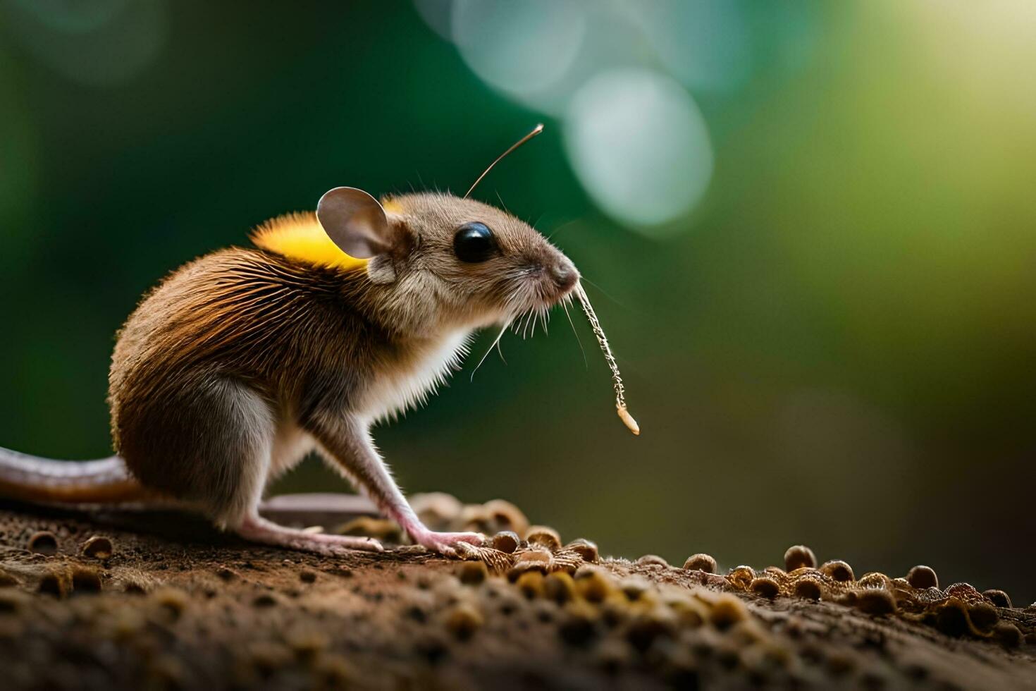 a small mouse is standing on top of a rock. AI-Generated photo