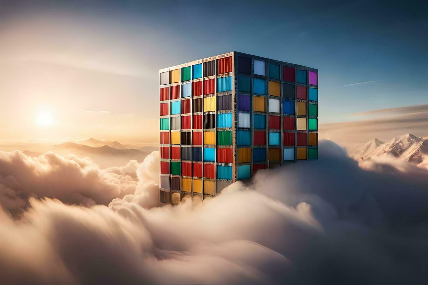 un edificio es en el nubes con vistoso bloques generado por ai foto