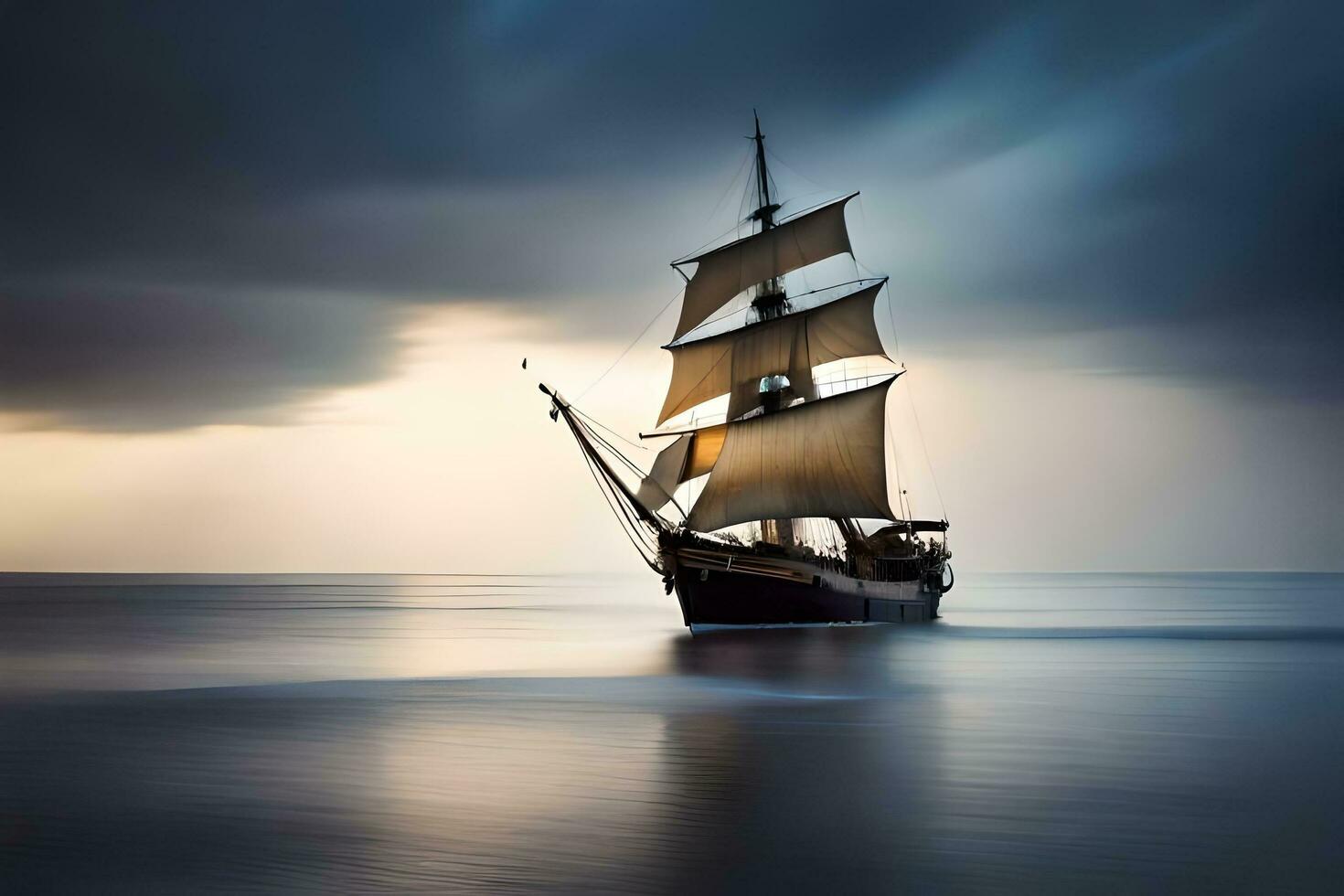 a sailing ship in the ocean at sunset. AI-Generated photo