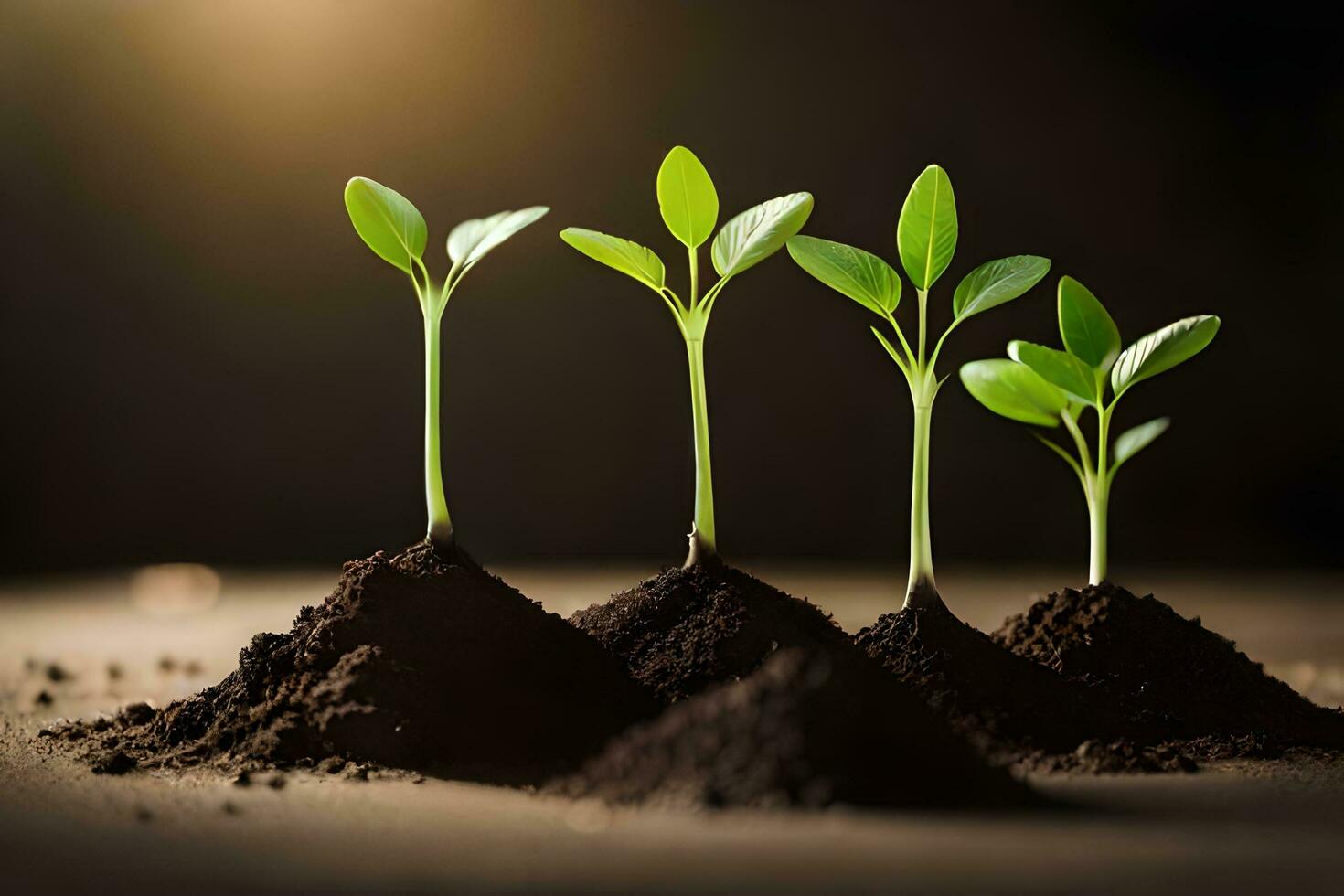 four young plants sprouting from the ground. AI-Generated photo
