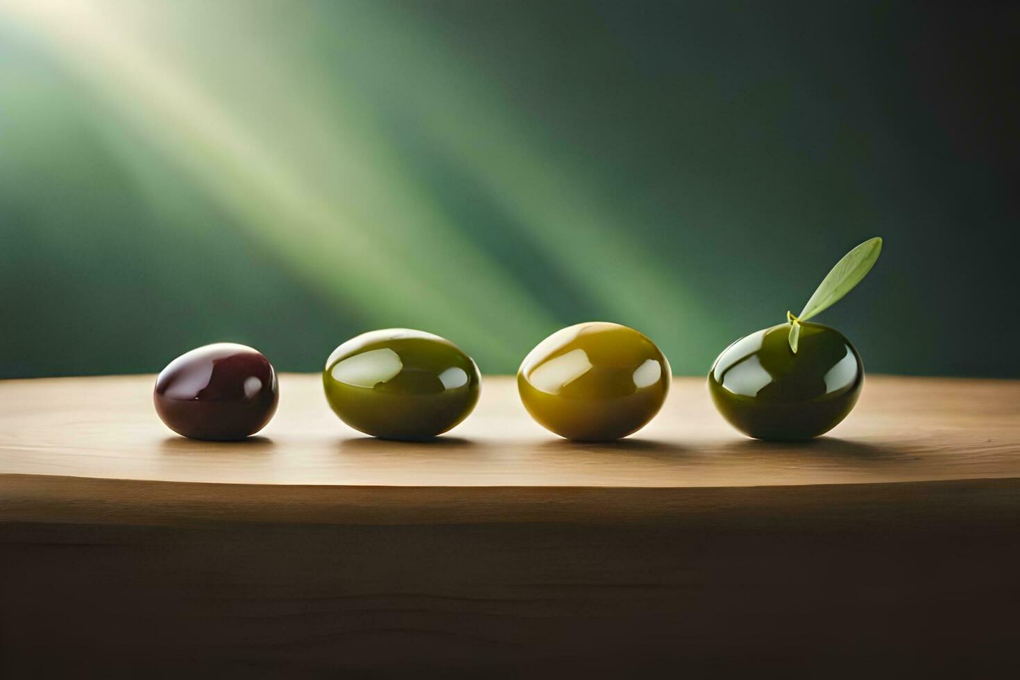 olives on a wooden table with green and red olives. AI-Generated photo