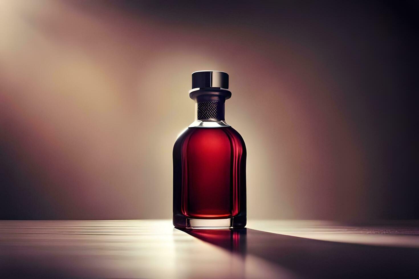 a bottle of liquor sitting on a table. AI-Generated photo