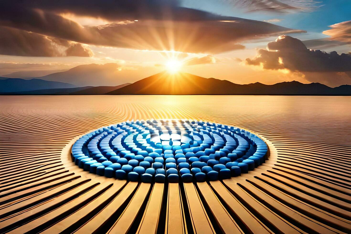 a circular object with blue balls on it. AI-Generated photo