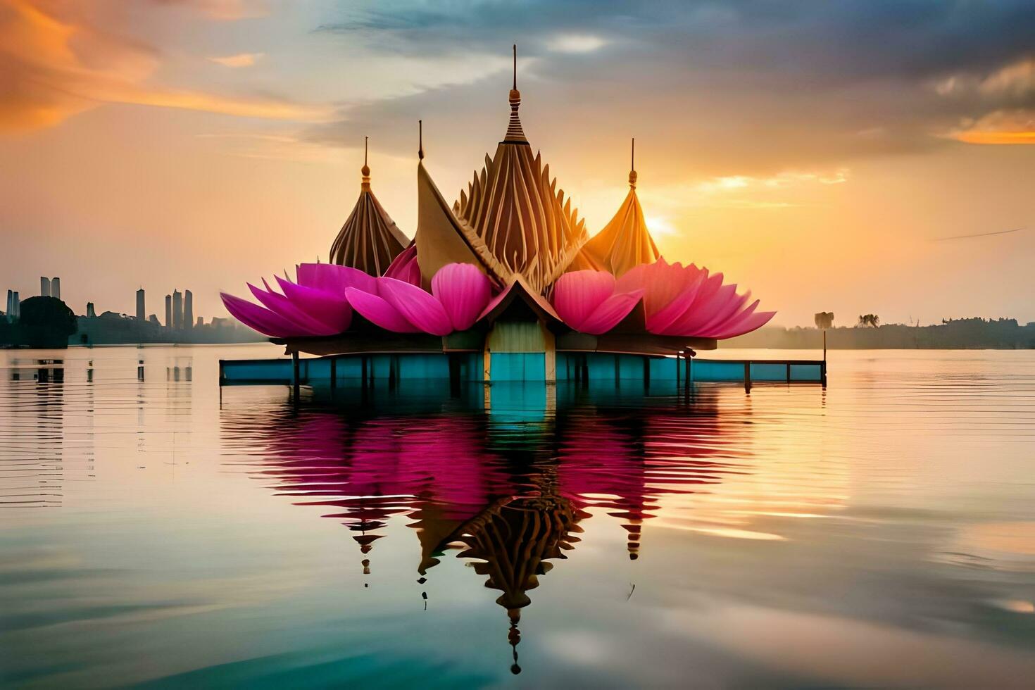 a pink lotus flower floating in the water. AI-Generated photo