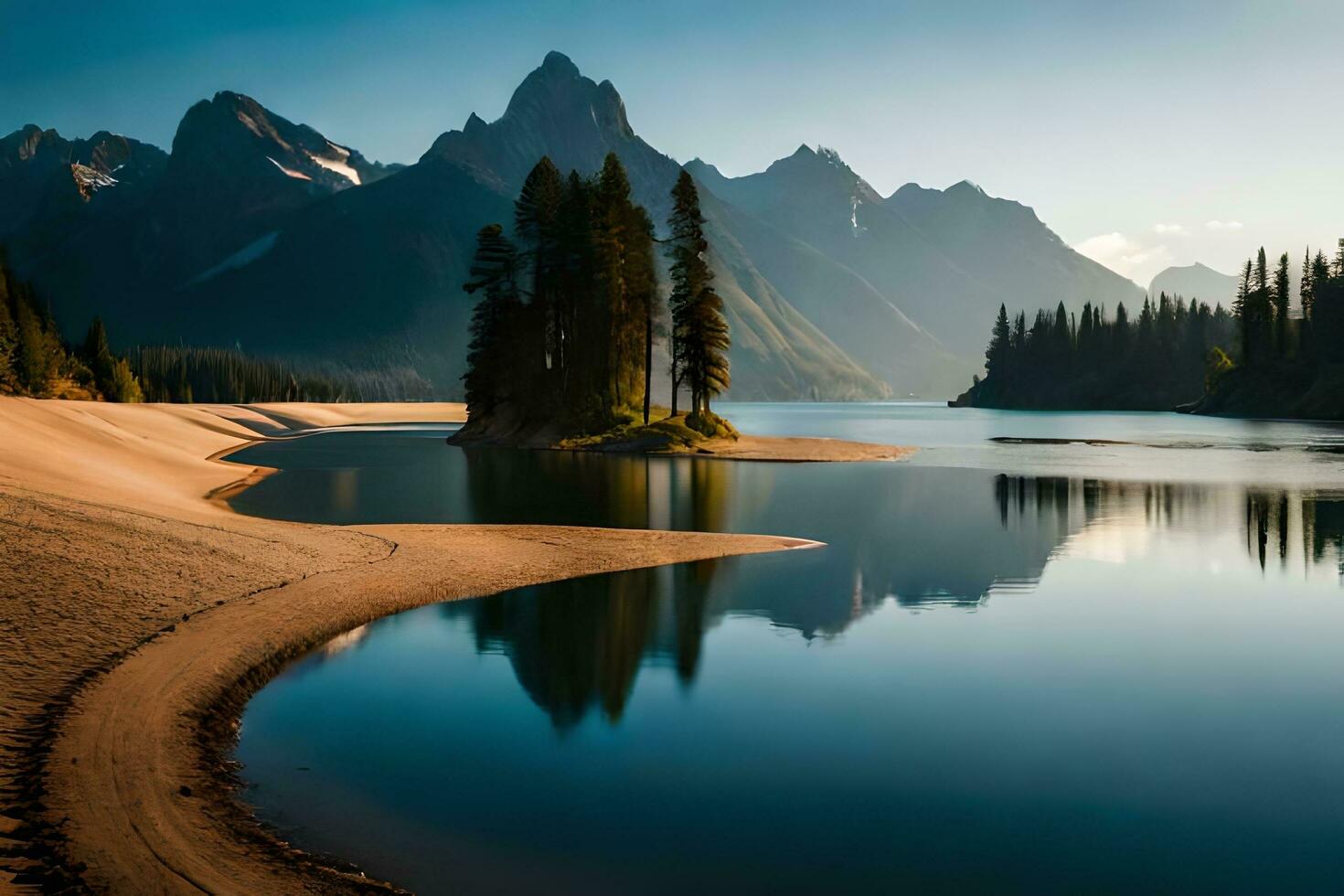 un lago rodeado por montañas y arboles generado por ai foto