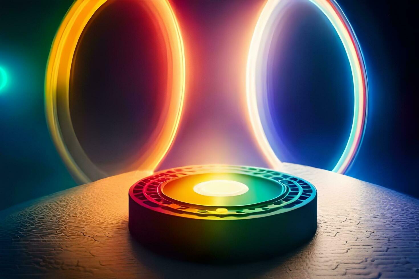 a colorful ring is sitting on top of a table. AI-Generated photo