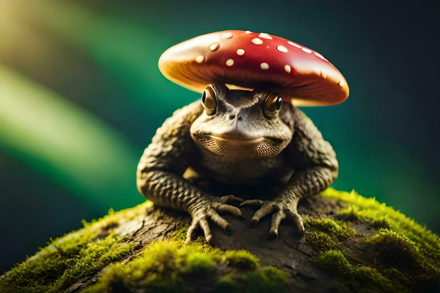 a toad with a mushroom on its head. AI-Generated photo