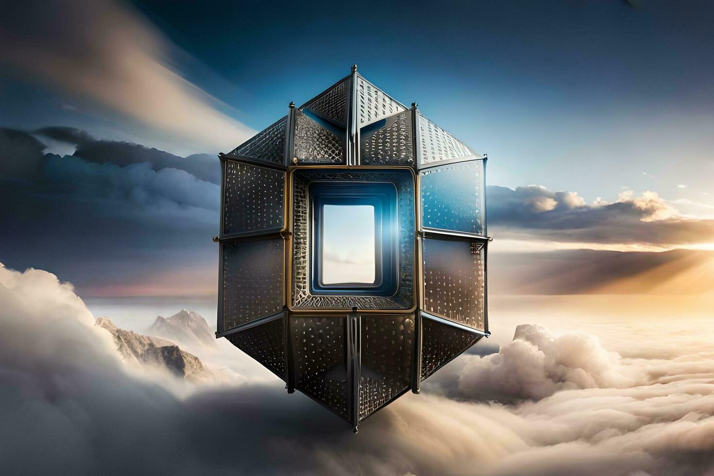 a futuristic looking building in the sky. AI-Generated photo