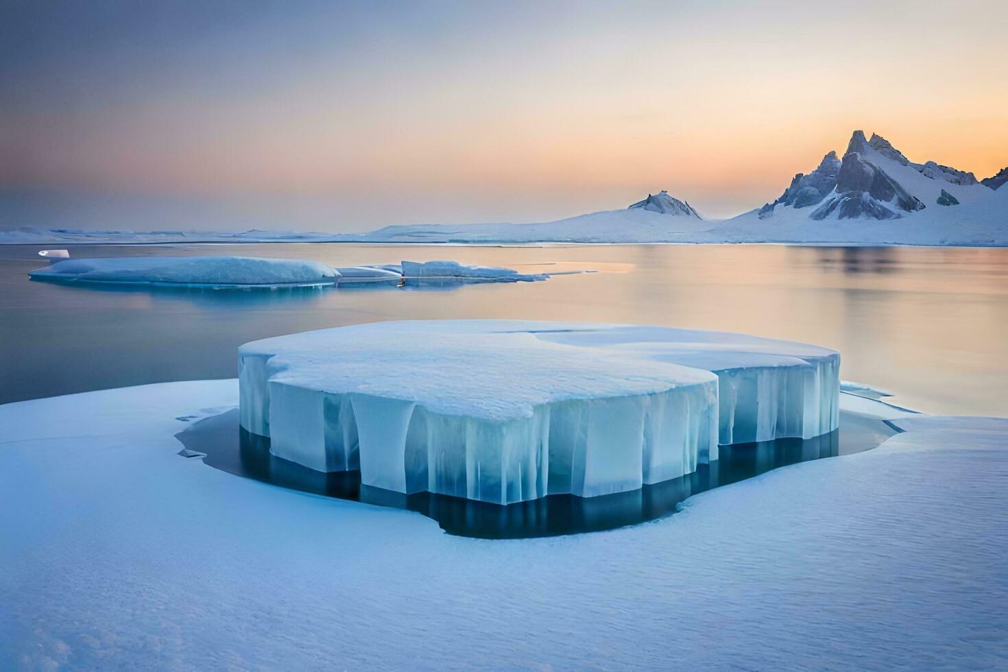 icebergs in the water at sunset. AI-Generated photo