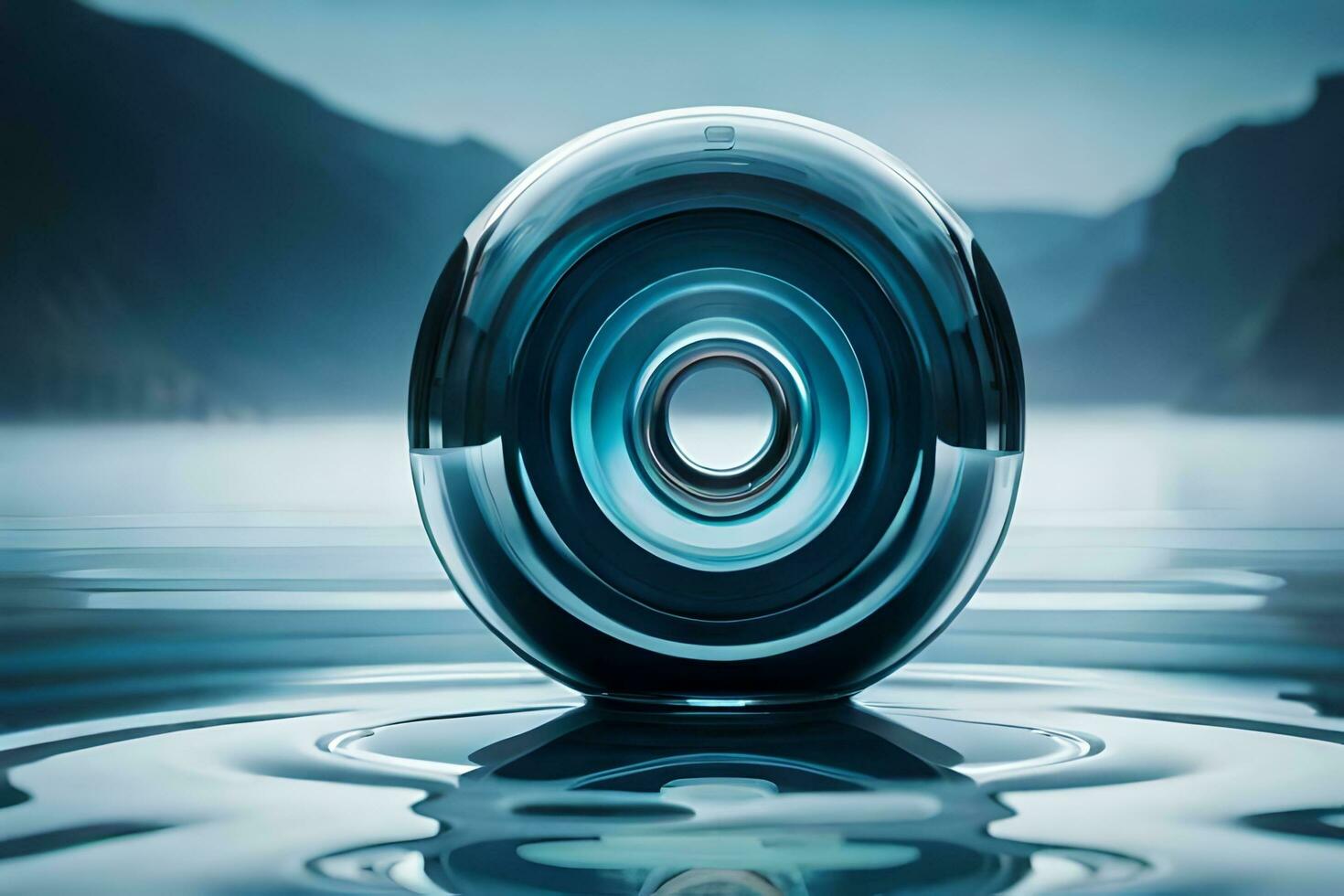 a circular object sitting on top of water. AI-Generated photo