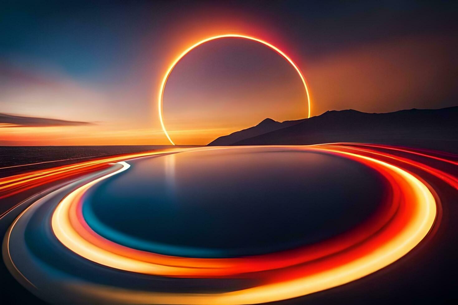 a long exposure photo of a circular light. AI-Generated