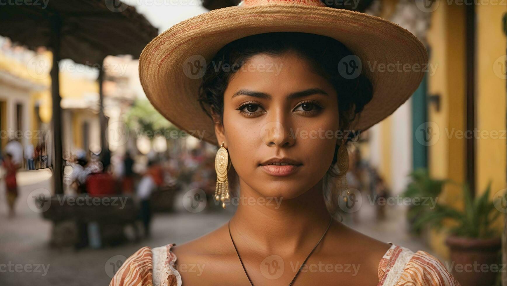 portrait of unidentified palenqueras woman, the symbol of cartagena city. Ai Generated photo