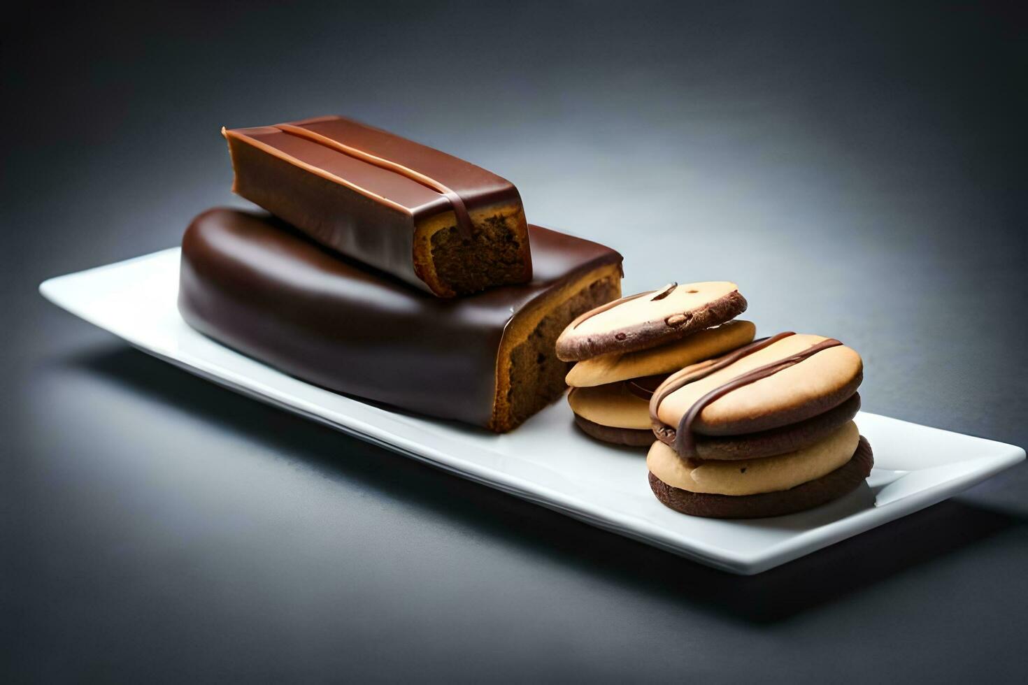 chocolate and cookies on a white plate. AI-Generated photo