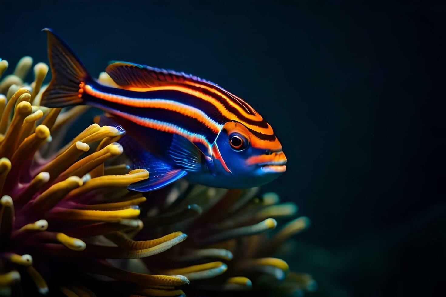 a colorful fish with stripes on its body. AI-Generated photo