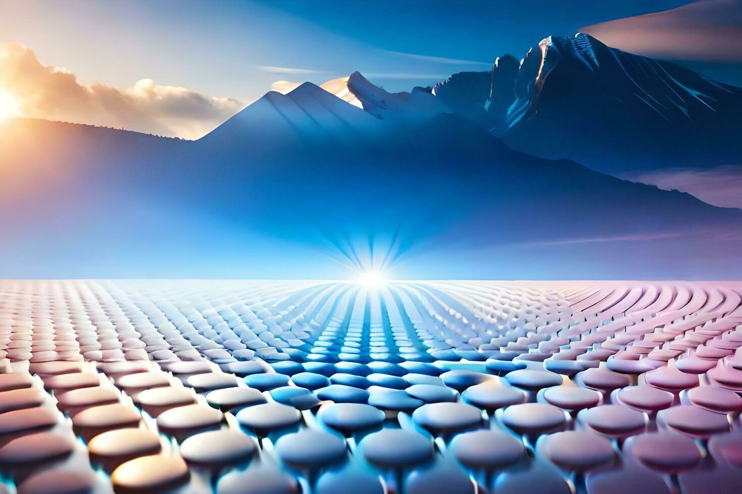 a large field with many rocks and mountains. AI-Generated photo