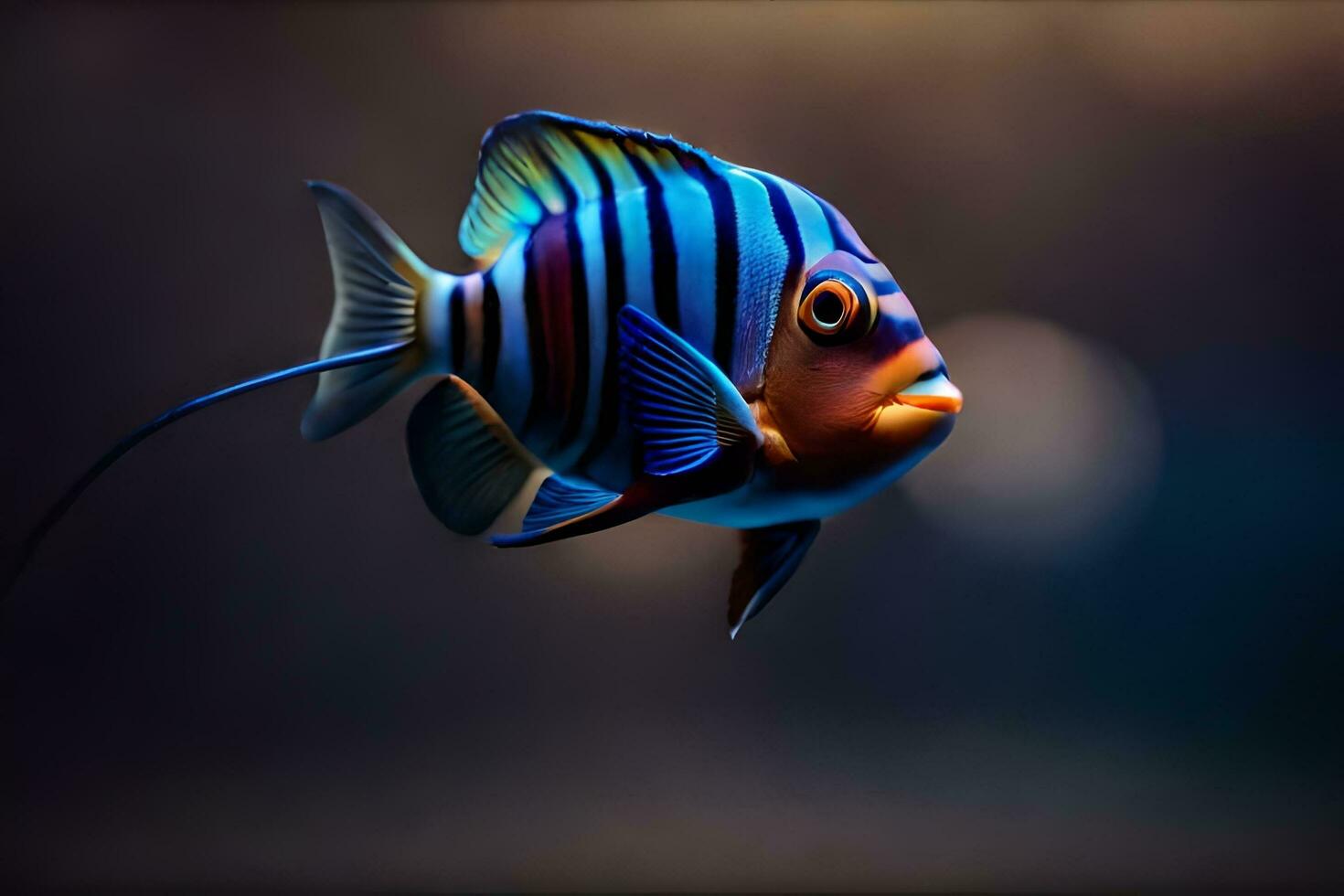 a fish with blue and black stripes is swimming. AI-Generated photo