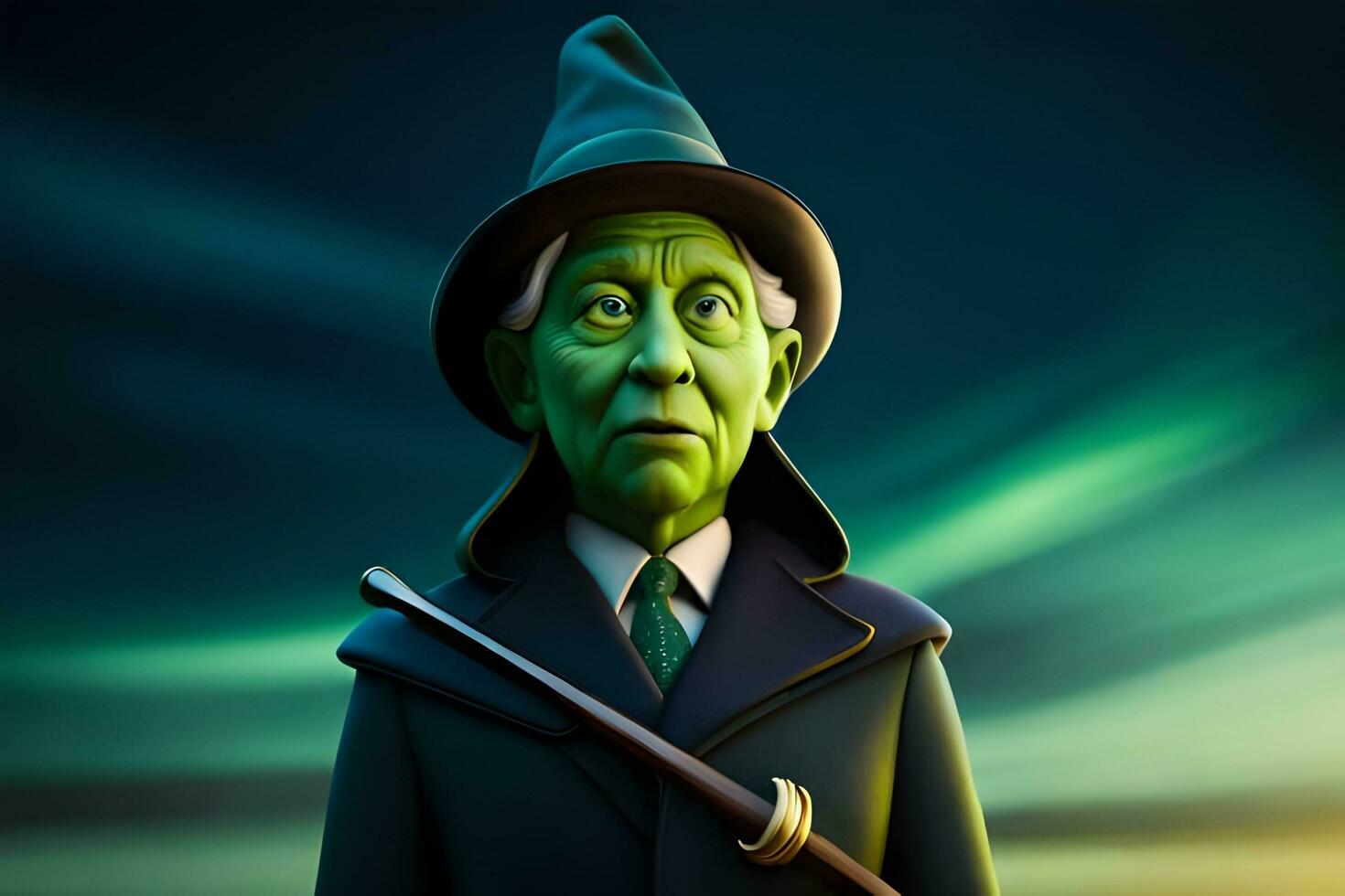 an animated image of a wizard with a hat and coat. AI-Generated photo