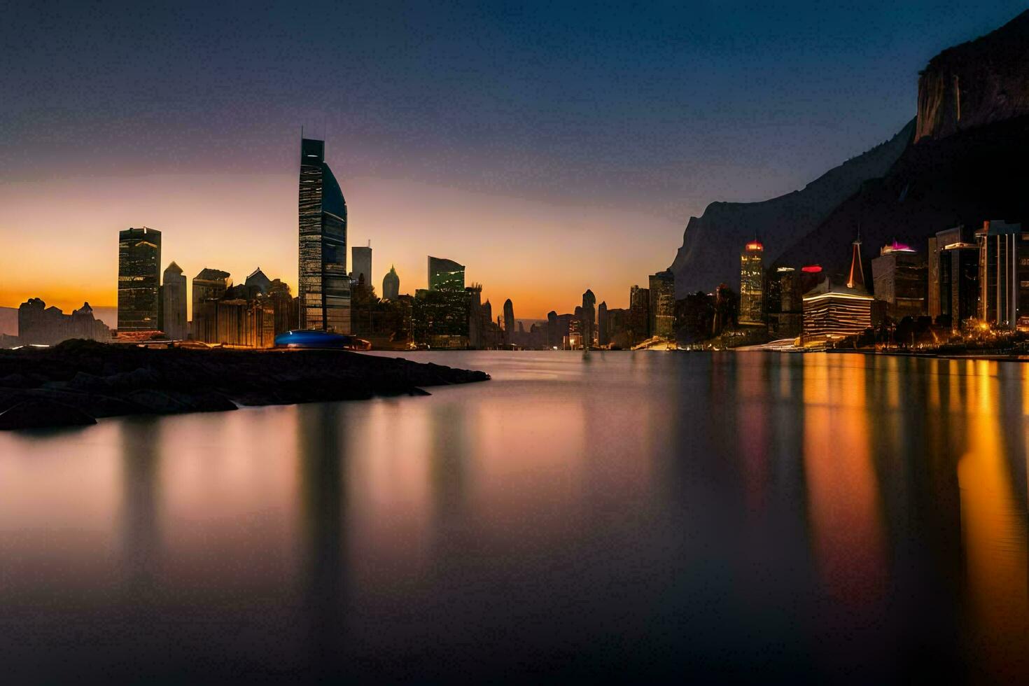 the city skyline at dusk in hong. AI-Generated photo