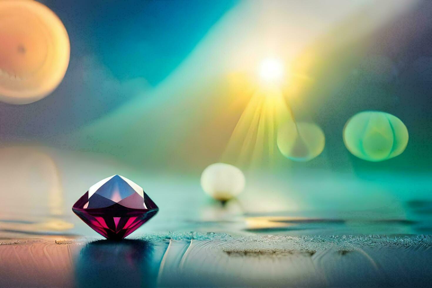 a diamond is sitting on a table with a light shining on it. AI-Generated photo