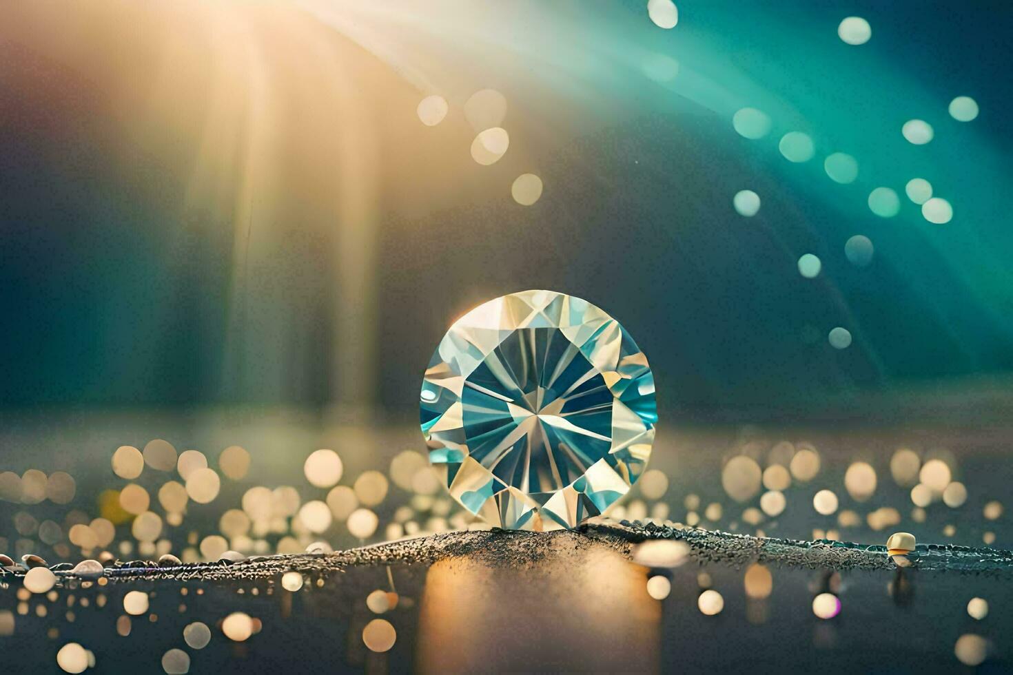 a diamond on a table with a light shining on it. AI-Generated photo