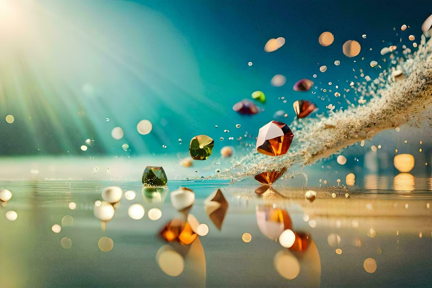 a colorful diamond is falling into the water. AI-Generated photo