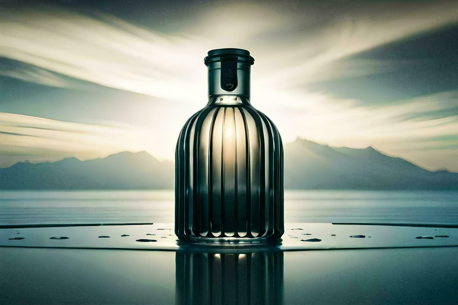 a bottle of whisky is sitting on a table. AI-Generated photo